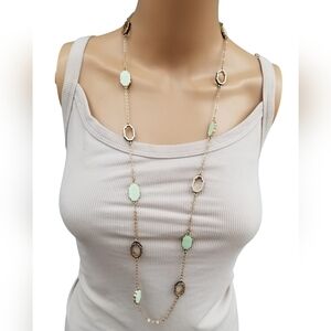 BELLA JACK GOLDTONE CHAIN WITH BLUE & MINT GREEN ACCENTS NECKLACE